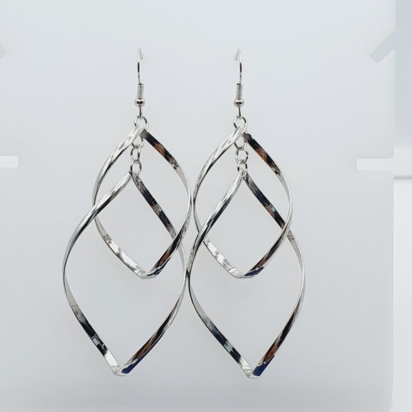 Silver Twisted Loop Dangle Earrings, AZFA1150 - Picture 1 of 10